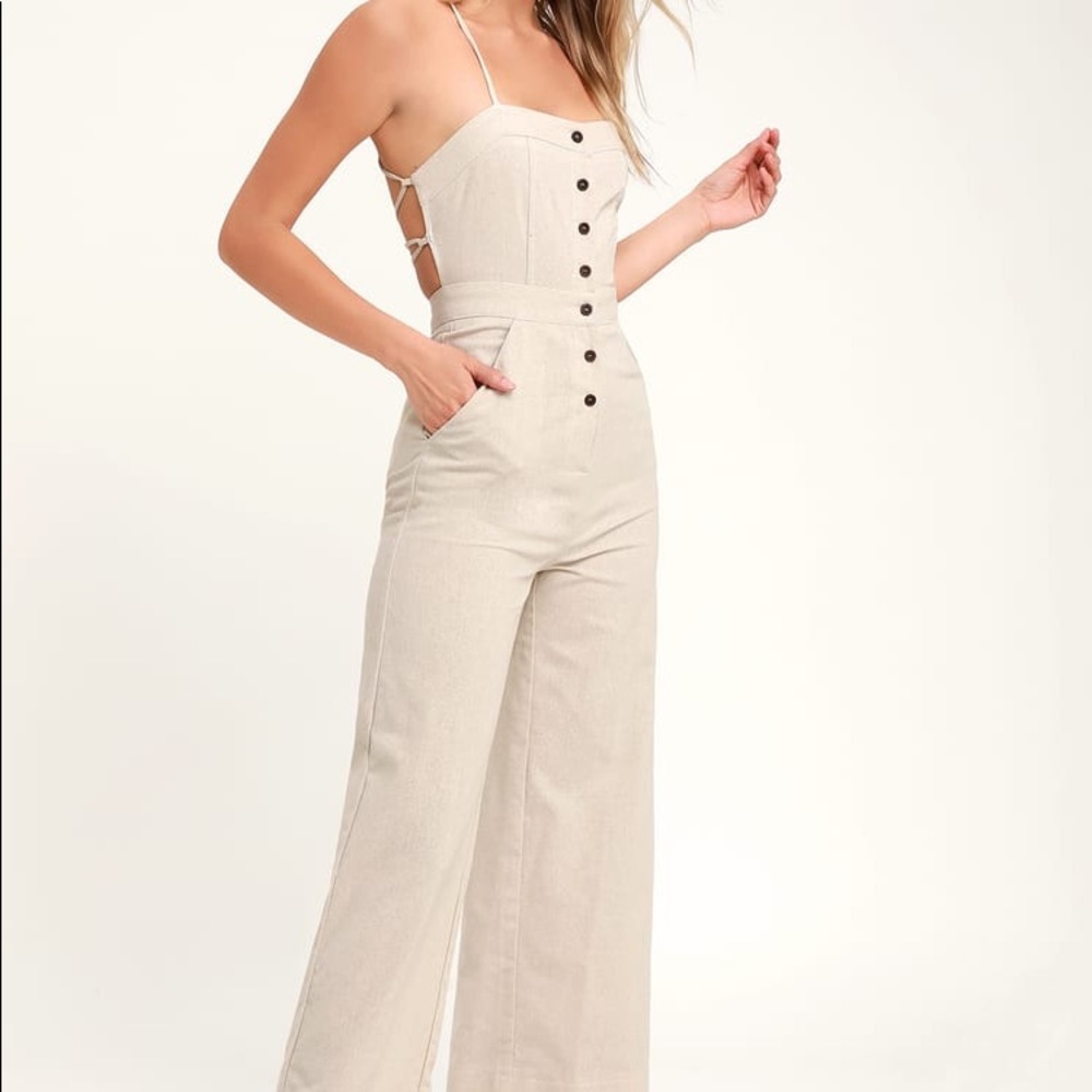 Beach Day Beige Backless Jumpsuit